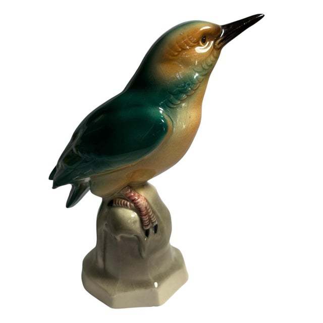 Rare 1930s German Hertwig Katzhutte Porcelain Kingfisher Bird Figurine Size 3 Early 20th Century Farmhouse Traditional For Sale - Image 4 of 8