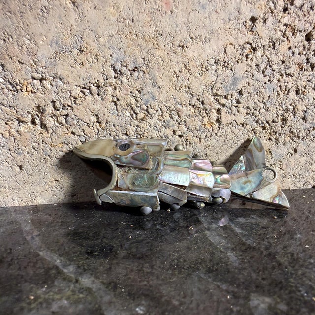 For your consideration, a vintage Mexican articulated fish bottle opener made with abalone shell in the style of Los...