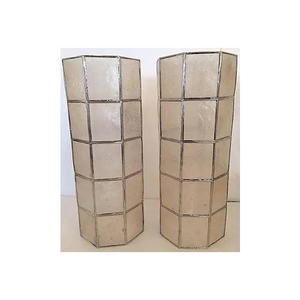 Hurricane Lantern Metal and Capiz Shell - a Pair For Sale In Miami - Image 6 of 7