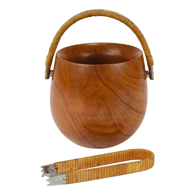 No. 3536 Sugar Bowl and Tongs in Walnut, Nickel and Cane by Carl Auböck, Vienna, 1940s For Sale