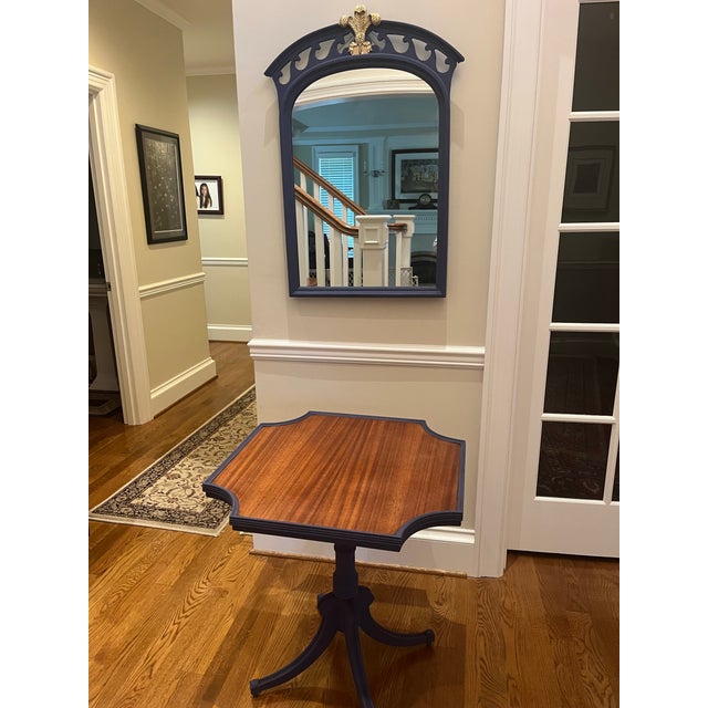 1940s Accent End Lamp Entry Table Blue Painted Vintage For Sale - Image 5 of 5
