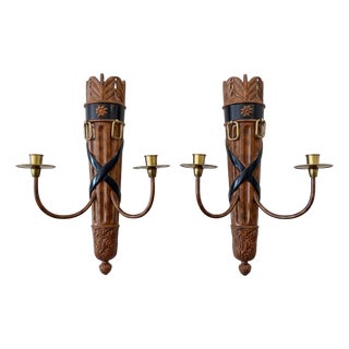 Pair of Signed Maitland Smith Equestrian Metal 2 Arm Wall Candle Sconces For Sale