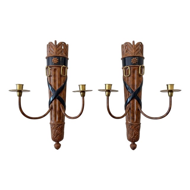 Pair of Signed Maitland Smith Equestrian Metal 2 Arm Wall Candle Sconces For Sale