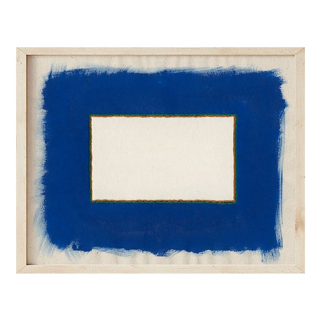 Dark Blue and Cream Minimalist Abstract Art Print, Emily Keating Snyder, 16 X 20 Print in Wood Frame For Sale