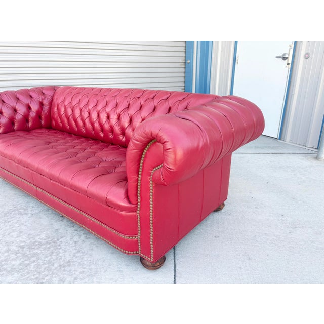 1980s Vintage Classic Chesterfield Tufted Red Leather Sofa For Sale In Los Angeles - Image 6 of 11