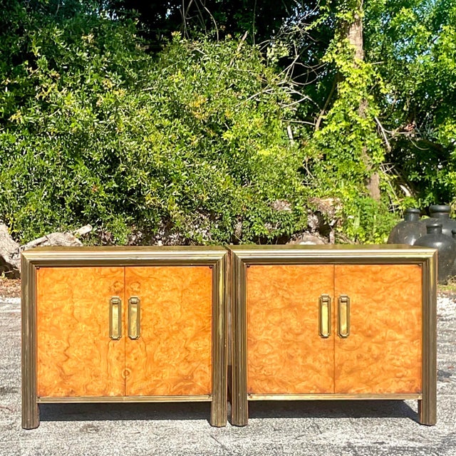 Mid 20th Century Vintage Boho Mastercraft Burl Wood Nightstands - a ...