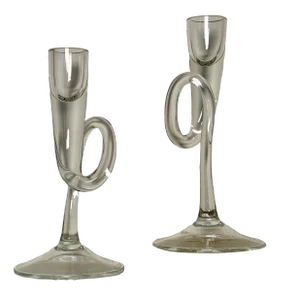 Vintage Abstract Modern Clear Glass Candlesticks, a Pair