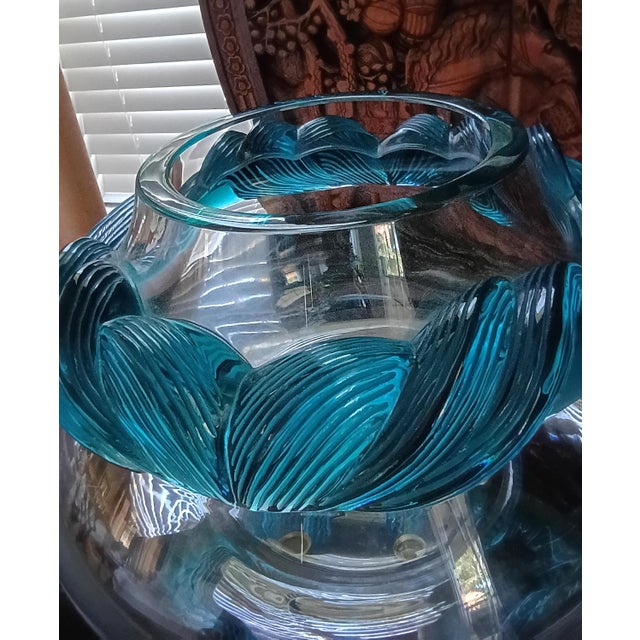 1990s Lalique Large Cyrus Frosted Crystal Coupe Bowl Centerpiece Art Deco For Sale - Image 11 of 12