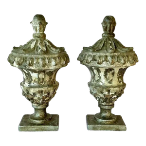 19th Century Italian Neoclassical Wooden Urns/Finials, a Pair