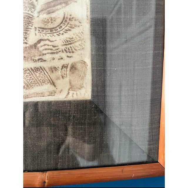Large Southeast Asian Temple Rubbing Figural Panel in Bamboo Frame, Early–Mid 20th Century For Sale - Image 9 of 12