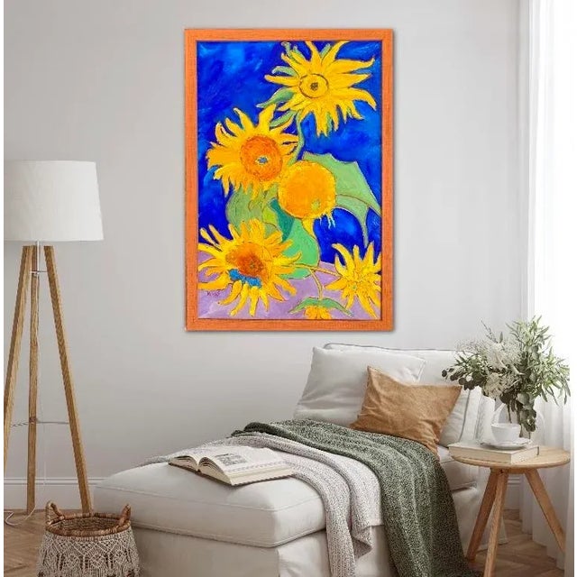 Six Sunflowers, After Van Gogh Oil Painting, Framed For Sale - Image 9 of 13