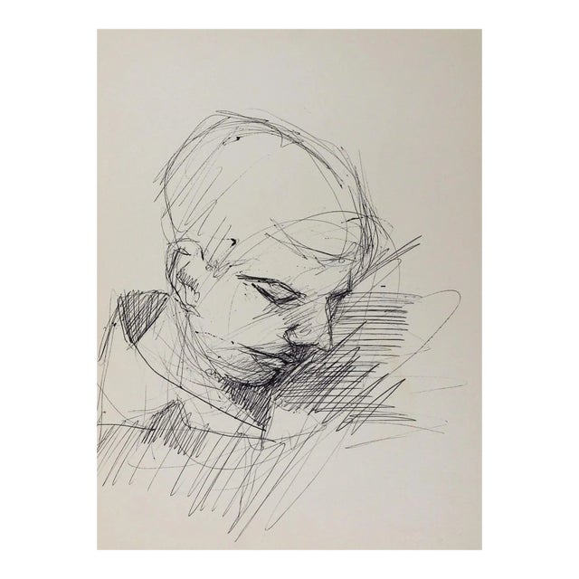 Vintage Mid Century Abstract Portrait Study Drawing For Sale