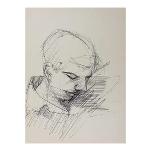 Vintage Mid Century Abstract Portrait Study Drawing