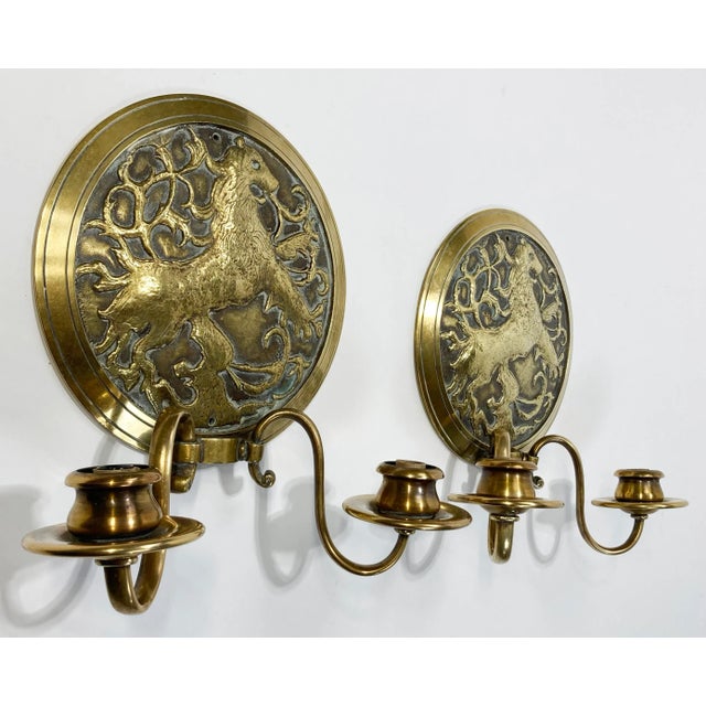 Figurative Antique Bronze Lion Crest Electrified Wall Sconce Pair For Sale - Image 3 of 8