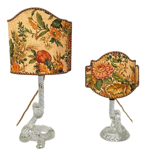 Italian Art Deco Table Lamps in Murano Glass and Floral Fabric attributed to Seguso, 1930s, Set of 2