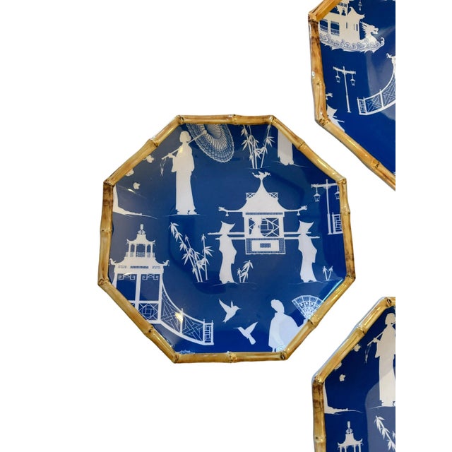 Wood Kim Seybert Cobalt and White Chinoiserie Melamine Luncheon Set - 9 Pieces For Sale - Image 7 of 12
