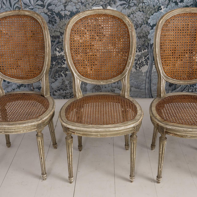 Set of Eight 19th C. French Louis XVI Oval Back Cane Chairs in Original Paint For Sale - Image 18 of 18