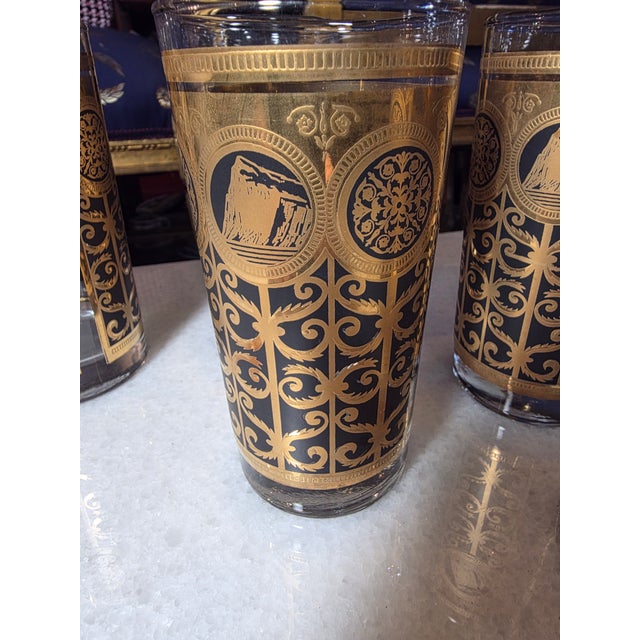 Mid-Century Modern Six MCM Gold and Black Libby Cocktail Glasses For Sale - Image 3 of 4