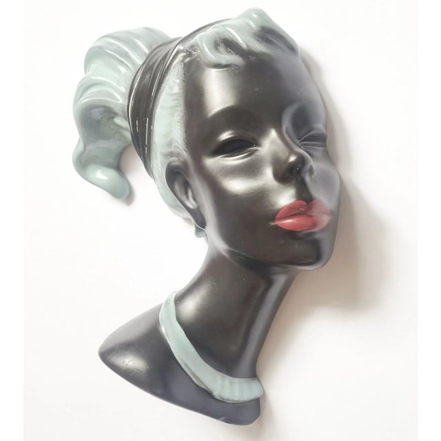 Silver Mid-Century Wall Ceramic Sculpture Woman Face Mask, Germany, 1968 For Sale - Image 8 of 12