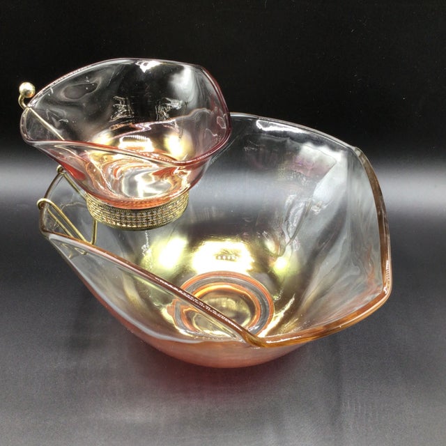 Traditional Indiana Glass Iridescent Chip and Dip Bowl - Set of 3 For Sale - Image 3 of 12