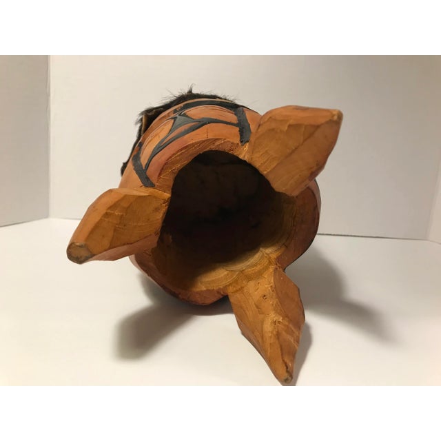 Vintage Hand Carved and Painted Drum in the Style of Native American Indian Art and Crafts For Sale - Image 4 of 7