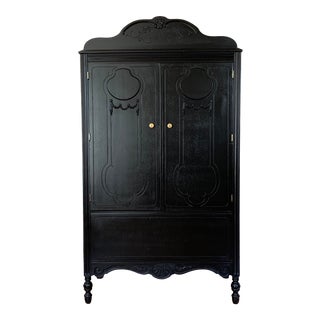 1930’s Restored Antique Black Cabinet Armoire For Sale