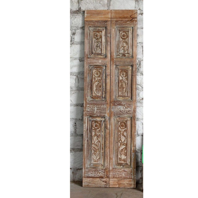 Mid-Century Modern Antique 6-Panel Carved Wood Sliding Barn Door | Rustic Farmhouse Accent 80x24 For Sale - Image 3 of 5
