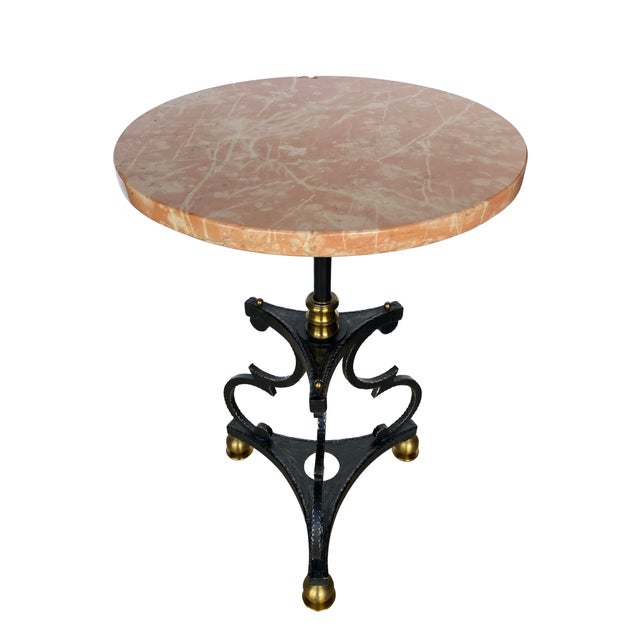 Pair of Iron and Brass Drink Tables With Polished Rojo Marble Tops For Sale - Image 4 of 16