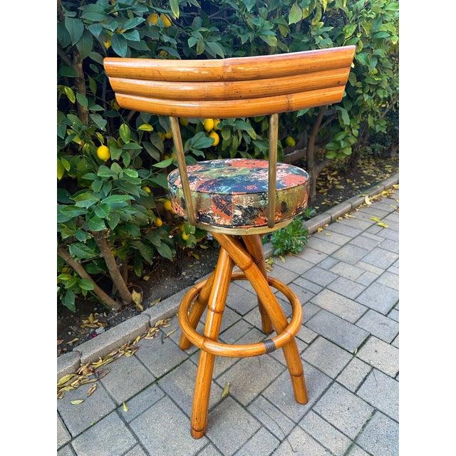 1950s Mid-Century Swivel "Spiral" Leg Rattan & Brass Barstools,- Set of 2 For Sale In San Francisco - Image 6 of 15
