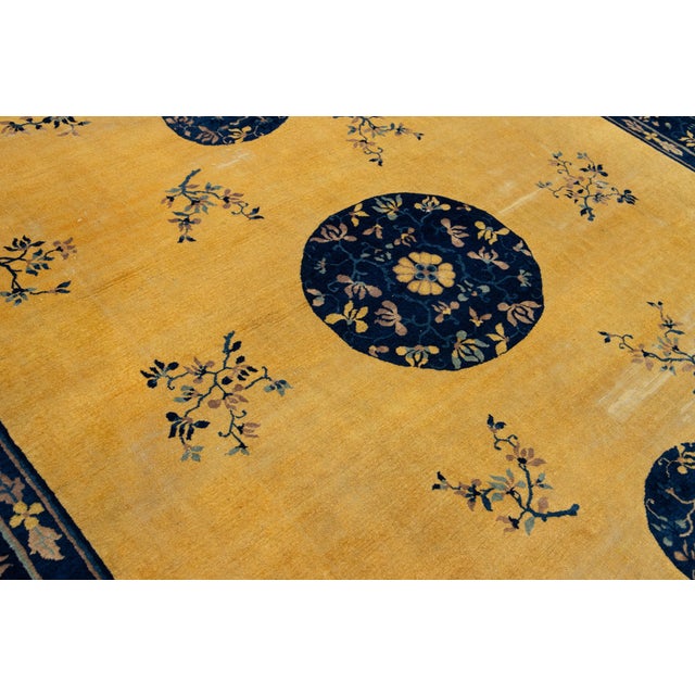 1920s Antique Peking Designed Chinese Wool Rug Handmade in Golderod Color For Sale - Image 10 of 10