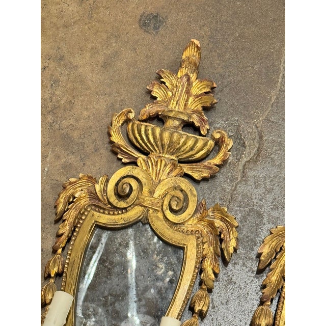 Traditional Antique Italian Giltwood Wall Sconces - Pair For Sale - Image 3 of 7