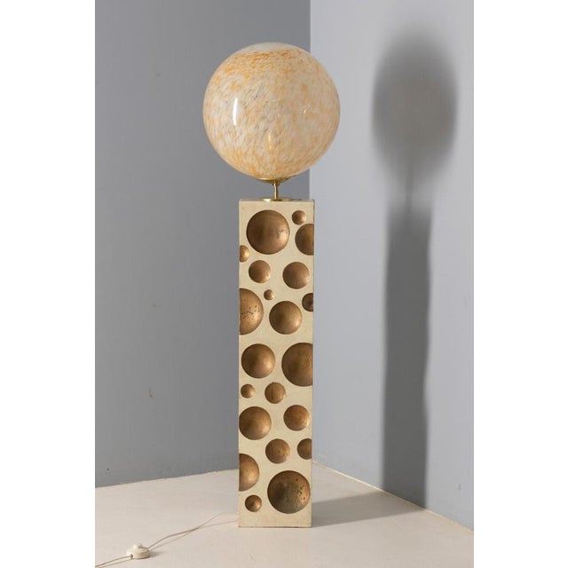 Floor Lamp with Marbled Glass Shade, Europe, 1970s For Sale - Image 6 of 8