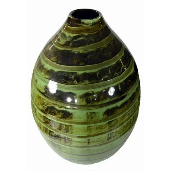 Large Ceramic Vase - Green Glaze For Sale