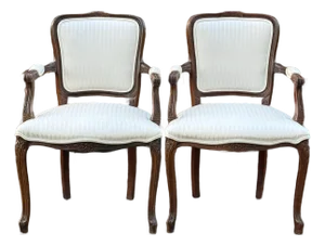 Late 20th Century French Louis XV Fauteuil Armchairs - A Pair