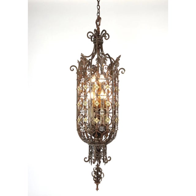 Early 20th Century Wrought Bronze Spanish Revival Pendant Light For Sale - Image 4 of 12