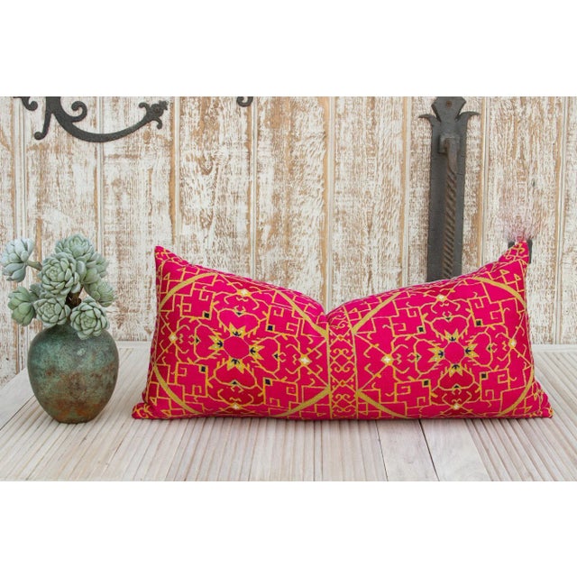 Beautiful hand-embroidered decorative silk pillow from the rich agricultural states of Punjab where artisans are famous...