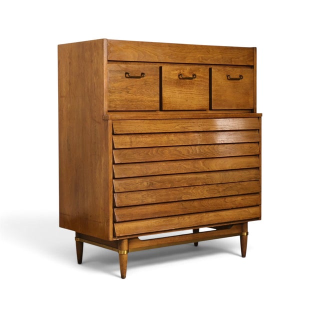 Mid-Century Modern Merton Gershun for American of Martinsville Dania Vintage Mid Century Modern Highboy Dresser C. 1960s For Sale - Image 3 of 14