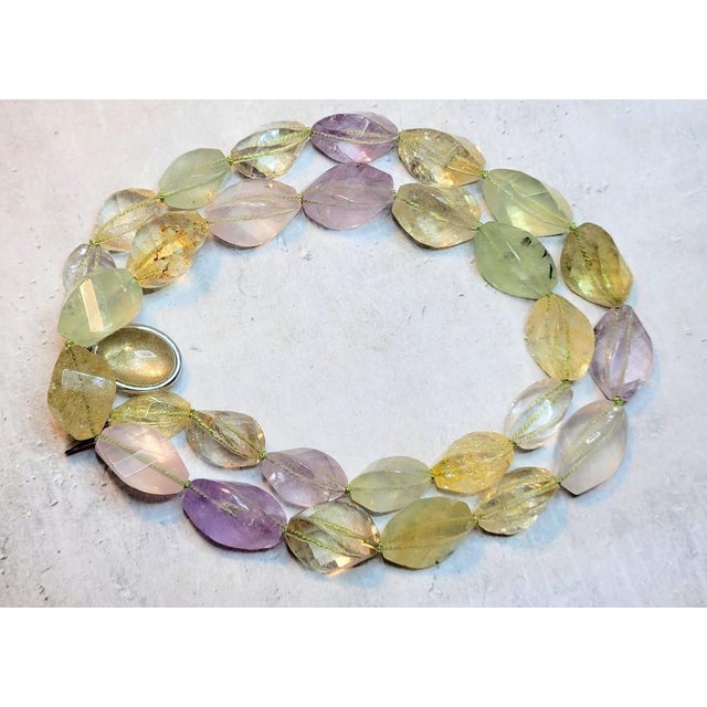Contemporary Art Deco Beaded Necklace With Prehnite, Citrine, and Amethyst, 25" For Sale - Image 3 of 10