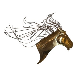 Signed Curtis Jere Midcentury Modern Brass Horse Head Wall Sculpture For Sale