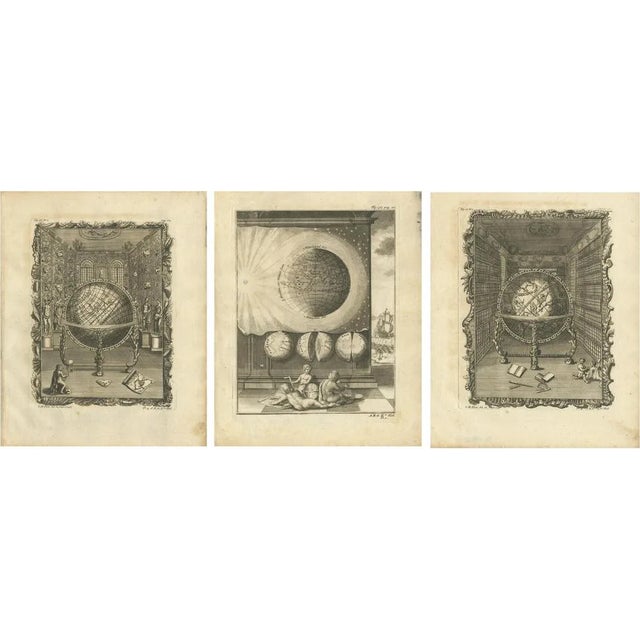 Antique Prints of Various Globes and Hemispheres by Van Dùren, 1749, Set of 3 For Sale