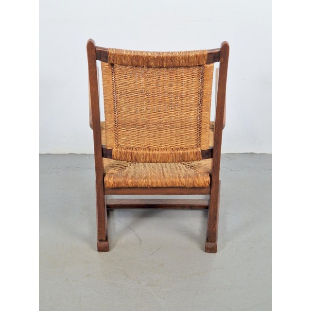 Modern Dutch Brutalist Armchair in Rush and Oak, 1950s For Sale - Image 11 of 13