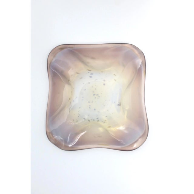 Italian Murano Art Glass Bowl White Opaline, Pink and Shimmering Gold Drops For Sale - Image 12 of 12