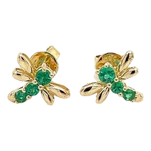 Emerald Dragonfly Stud Earrings in 14K Gold