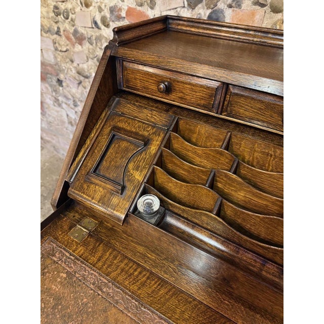 Vintage Jacobean Carved Oak Secretaire, 1920 For Sale - Image 9 of 18
