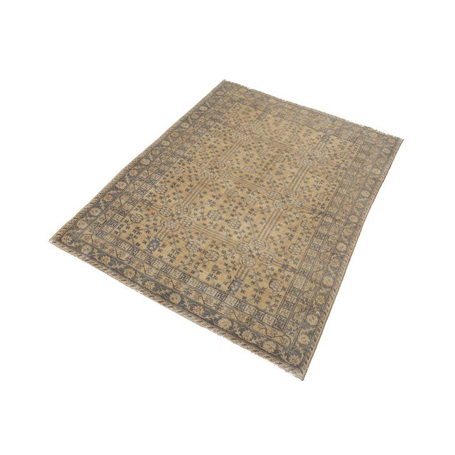 Islamic 10x14 Afghan Hand-Knotted Samarkand Khotan Pomegranate Wool Rug in Gold & Grey For Sale - Image 3 of 9