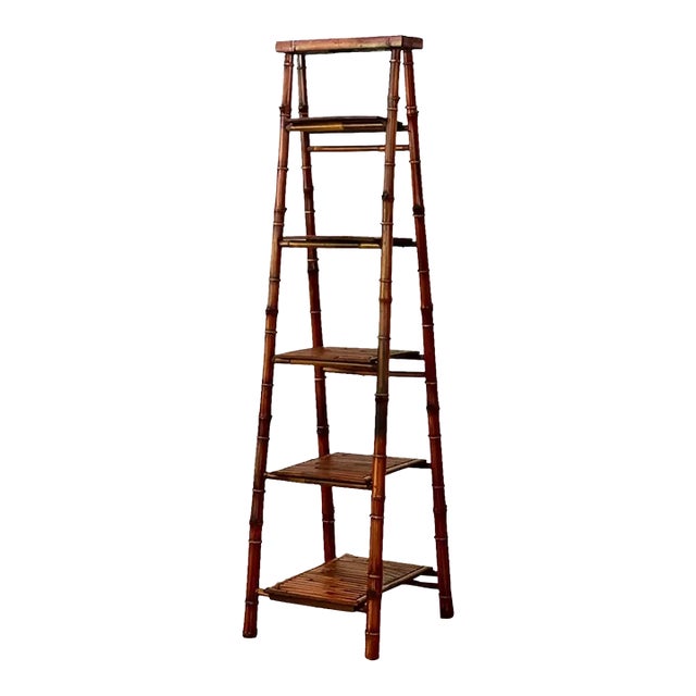 20th Century Bamboo Foldable Ladder Style Etagere Display Stand For Sale