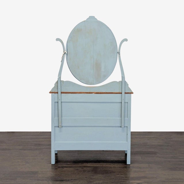 Early 20th Century Antique Painted Oak Bow-Front Dresser With Oval Mirror & Skeleton Key For Sale - Image 5 of 10