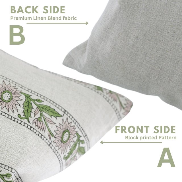 Fabdivine Pure Linen Decorative Throw Pillow Cover 24x24 Khushi Hand Block Print Cushion For Sale - Image 4 of 9