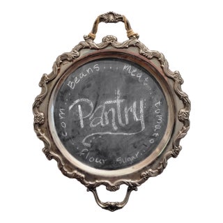 Vintage Chalk Board Menu Board Silverplate Tray Platter 22" X 17" W Hanger For Sale