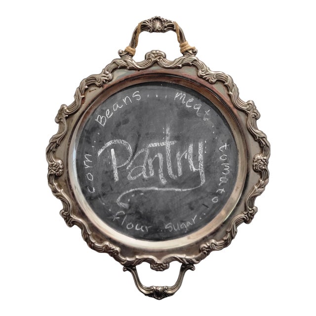 Vintage Chalk Board Menu Board Silverplate Tray Platter 22" X 17" W Hanger For Sale